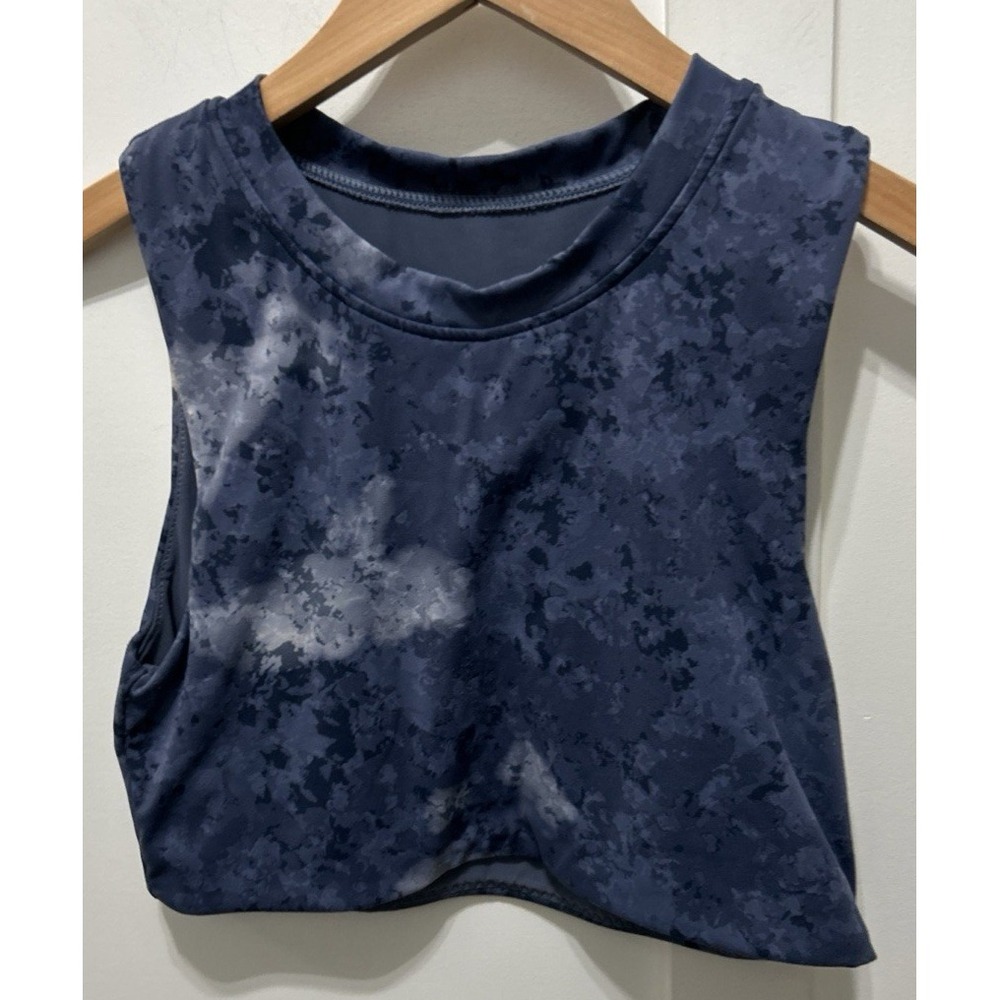 Mono B Harness Strap Bra Top L AT2861 Black Pull-On Blue Marble Tie-Dye Size Med